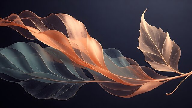 Elegant Abstract Leaves in Flowing Orange and Blue Tones