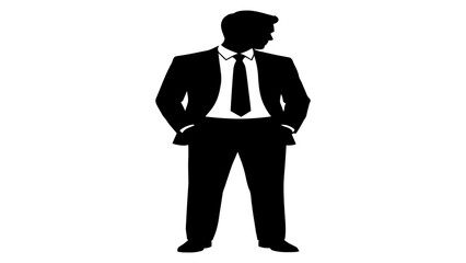 Businessman silhouette stands in a formal suit while looking away with hands in his deep pockets. © adnan