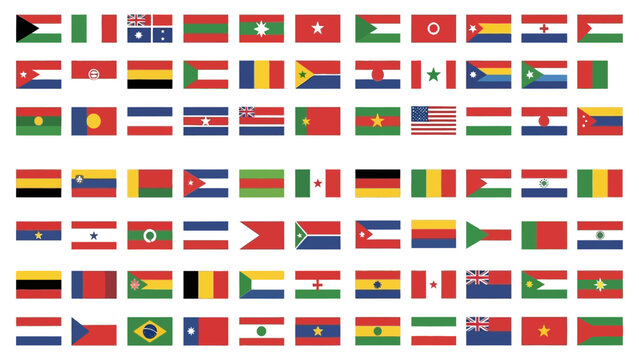 Flags of various sovereign nations are displayed in a structured grid for international reference.