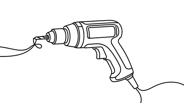 Electric drill line art illustration white background.