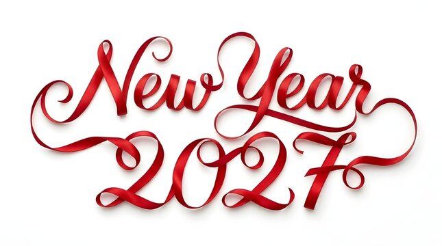 Elegant red script calligraphy new year 2027 text design with calligraphy celebration typography