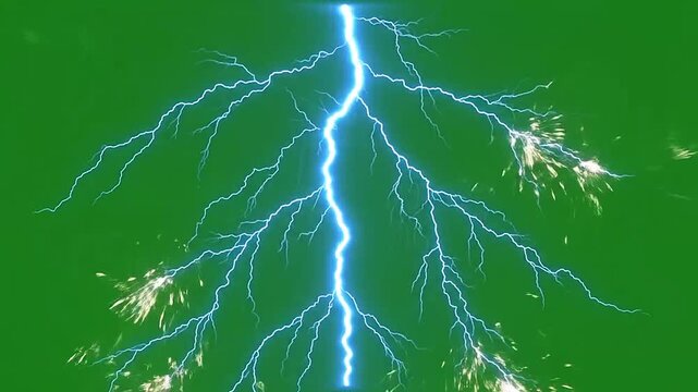 A bright electric bolt strikes against a solid green background
