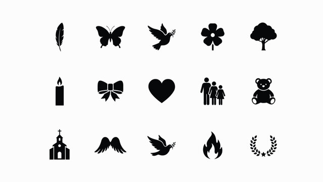 Elegant black silhouette icons set with festivity against neutral background showcases refined collection evoking themes spirituality spirituality nature family