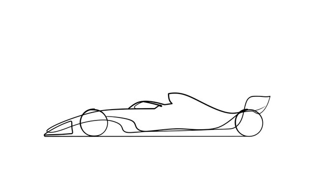 Formula one race car line art white background.