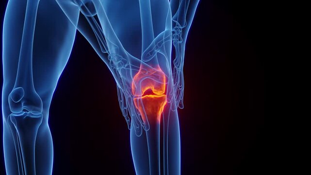 Knee joint pain illustration, 3d animation, 3d video,Health, healthcare. Kidney pain, bowel pain, 3D scan of internal organs, brain