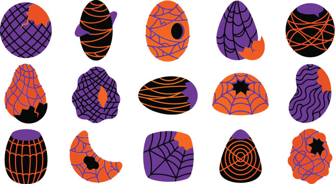 Halloween Wrapped Egg Icon Set Web Stripe Bite Mark Vector
