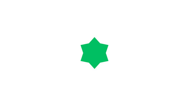 A minimalist, six-pointed geometric star icon featuring a solid emerald green color