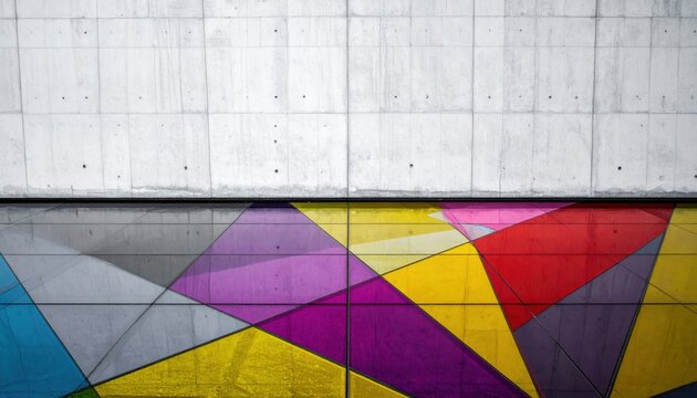 Modern Abstract Geometric Art on Concrete Building Facade