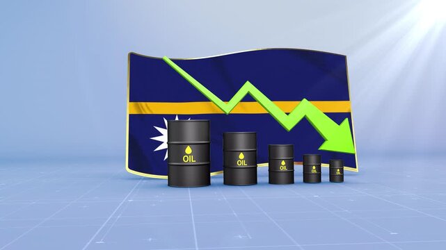 Nauru Oil Price Falling with Oil Barrels Downward Green Arrow and 3D Financial Data Visualization Graphs for Economy and Business Concept