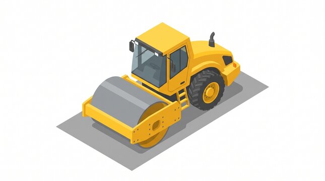 Isometric illustration of a heavy road roller compactor machine