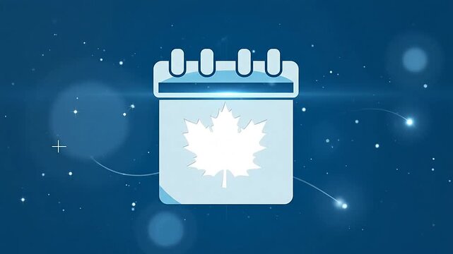 A blue calendar icon featuring a white leaf symbol on display