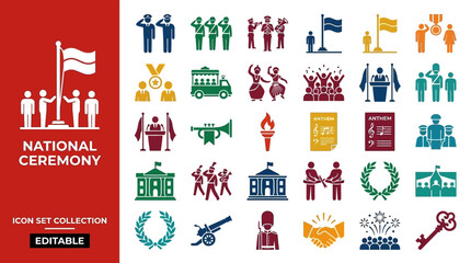 Naklejka premium Comprehensive Collection of National Ceremony and Patriotic Event Vector Icons for Official Celebrations