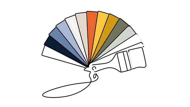 Colorful paintbrush with swatches on white background.