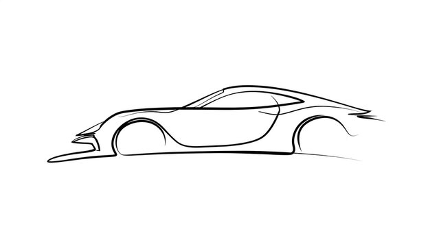 sports car line drawing white background.