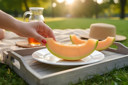 Estate: una fresca merenda con una sugosa fetta di melone dolce e dissetante