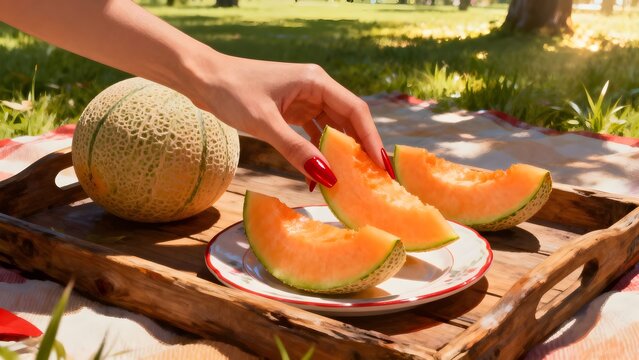 Estate: una fresca merenda con una sugosa fetta di melone dolce e dissetante