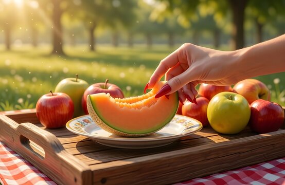 Estate: una fresca merenda con una sugosa fetta di melone dolce e dissetante