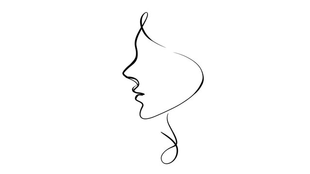 Elegant female profile line art white background.