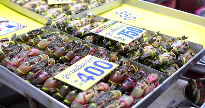 Raw food sea crab sell in traditional local market Bangkok Thailand