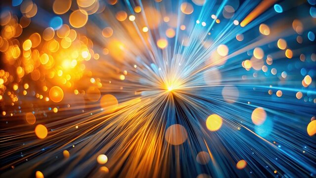 Abstract Burst of Radiant Light and Energy, Vibrant Hues of Blue and Gold, Illuminating a Dynamic and Powerful Scene