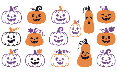 Fototapeta premium Festive halloween pumpkins collection jack o' lanterns for spooky season decor
