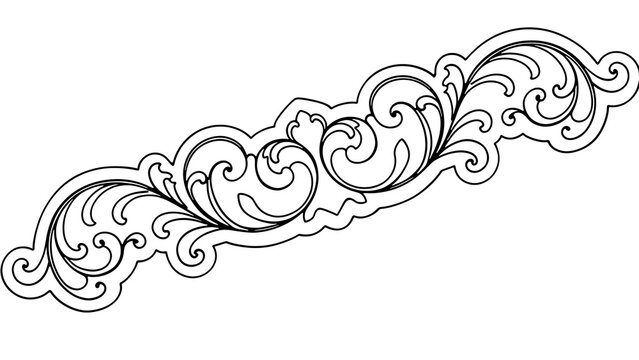 Elegant ornamental scroll design white background.