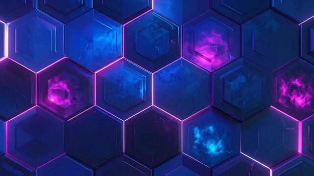 Abstract background with glowing blue and purple hexagonal tiles