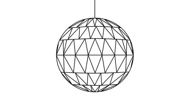 Geometric wireframe sphere on white background.