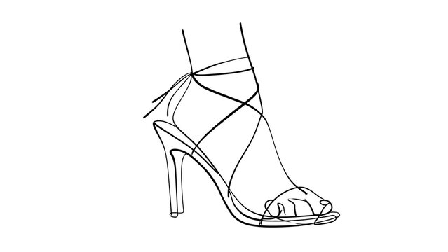 Elegant high heel sandal line art white background.