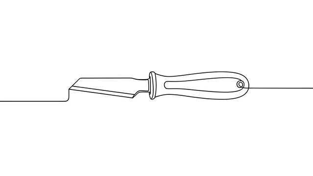 Minimalist line art knife on white background.
