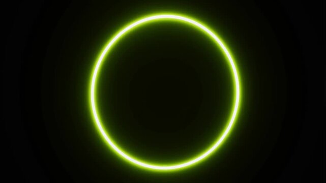 A neon circle rotating in black lighting background 