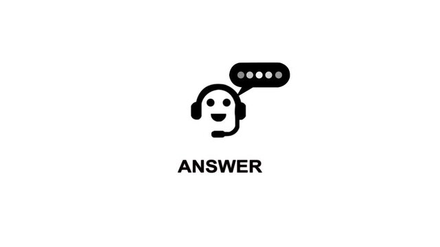 Answer icon with smiling face and speech bubble on white background solution support