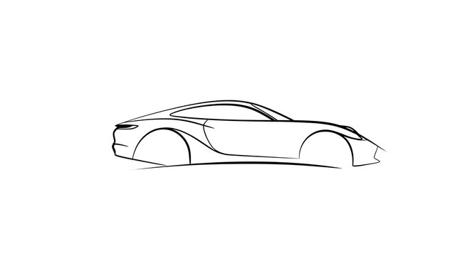 sports car line drawing white background.