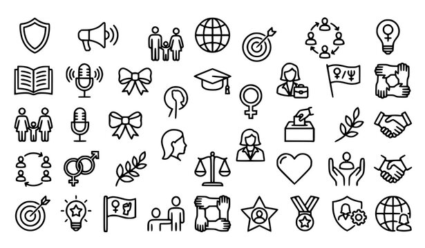 Modern Feminism and Women's Rights Outline Icon Set Editable Stroke Linear Equality Empowerment Symbols