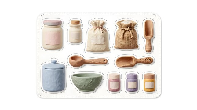 Pantry Label Stickers Set with Kitchen Storage Jars and Scoops