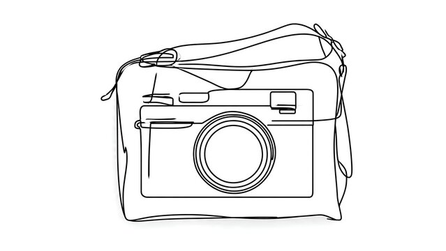 Hand drawn camera sketch on white background.