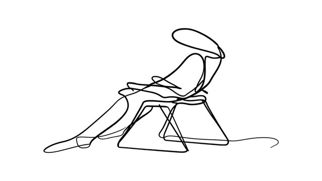 Minimalist line art of person reading on chair white background.
