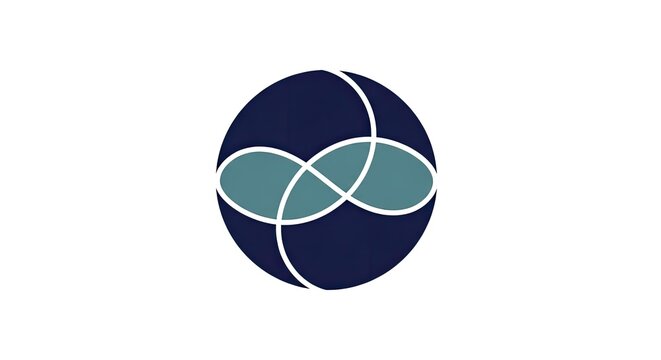 Geometric circular logo with intersecting teal and navy arcs.