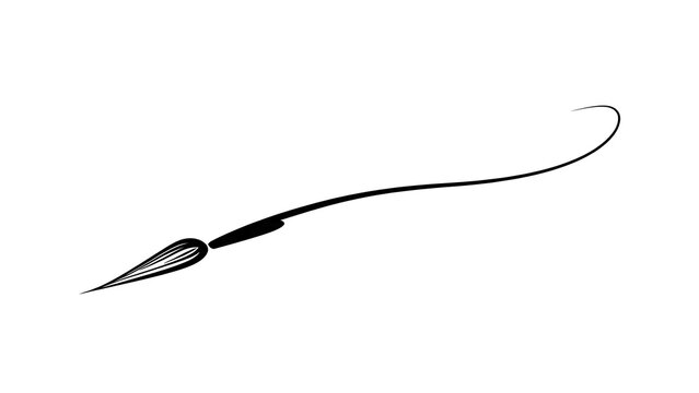Elegant black ink pen stroke on white background.