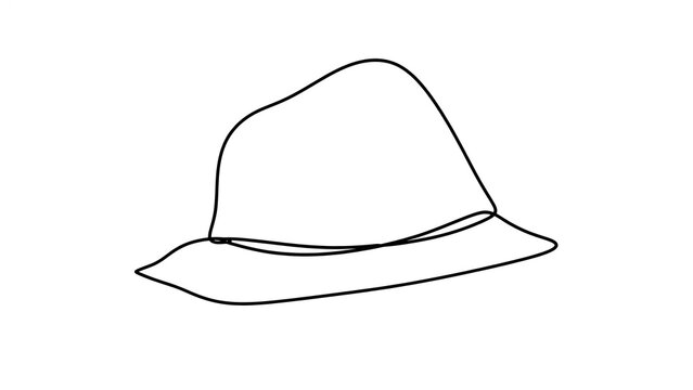 Simple black fedora hat illustration white background.