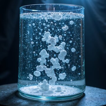 Suspended Particles Flocculating Inside Transparent Water Treatment Tank