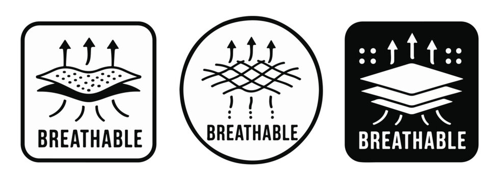 Breathable Icon Set, Airflow Fabric Label Badge Symbols, Flat Vector Illustration Isolated