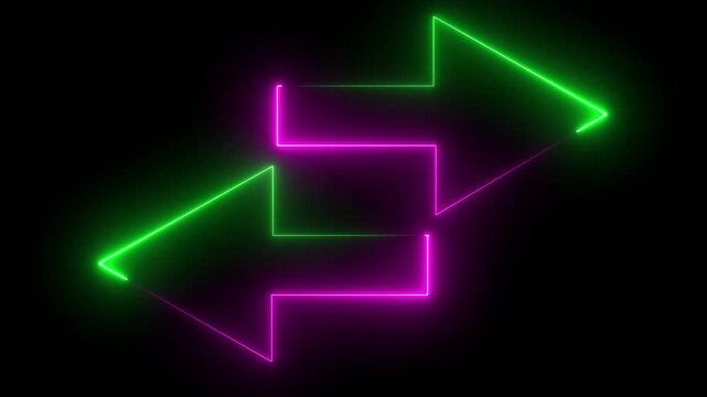 Glowing neon Abstract double arrow icon with left and right side animation background video.