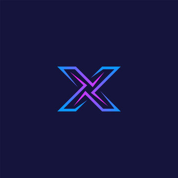 X letter in neon cyber style with blue and pink gradient