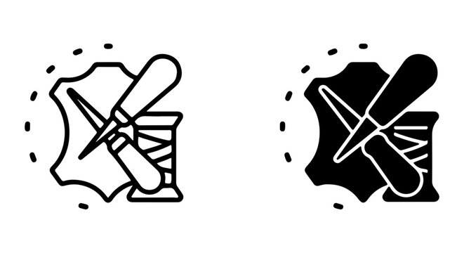 Leather Crafting Icons, Sewing Tools, Needle and Thread, Craftsmanship, Artisan Handmade Vector Set