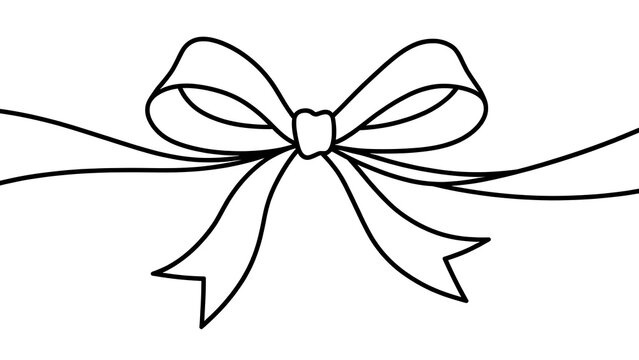 Elegant black ribbon bow on white background.