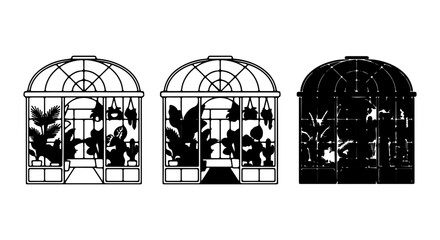 Greenhouse Silhouettes, Botanical Garden Structures, Plant Growing Domes, Vector Icons © Aktar