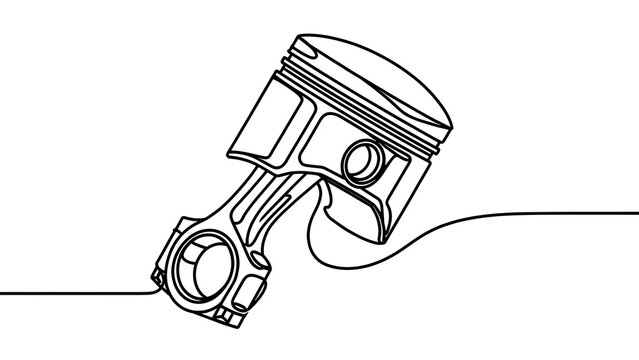 Piston and connecting rod line art white background.