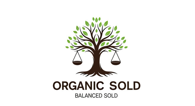 Nature based balance scale tree logo design concept.