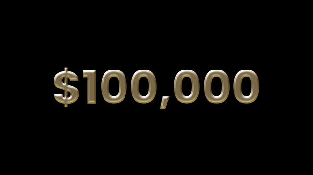 Dynamic Shiny Golden Dollar Counter Animation from 0 to 100K. An engaging dollar counter progresses from 0 to 100.000. perfect for financial presentations.